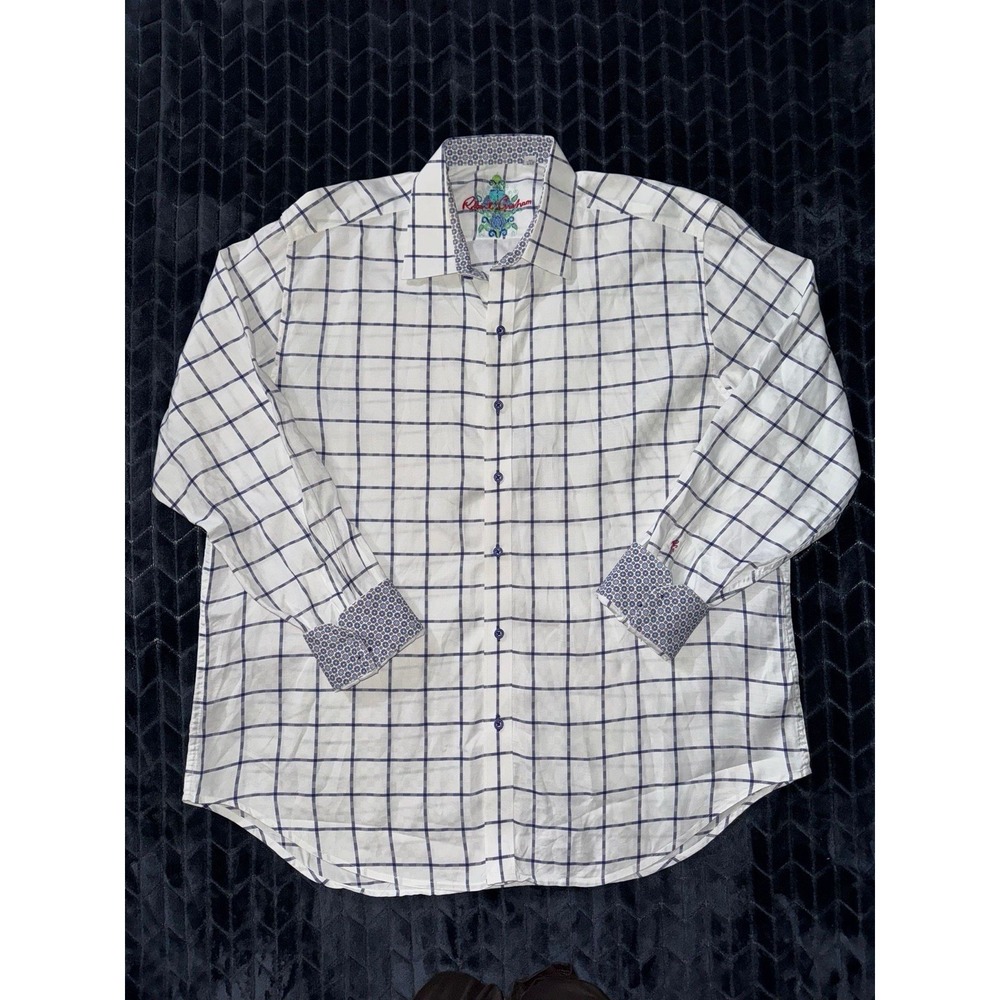 Robert Graham Button Down Shirt Flip Cuff White Alvor Pattern Size 2XL